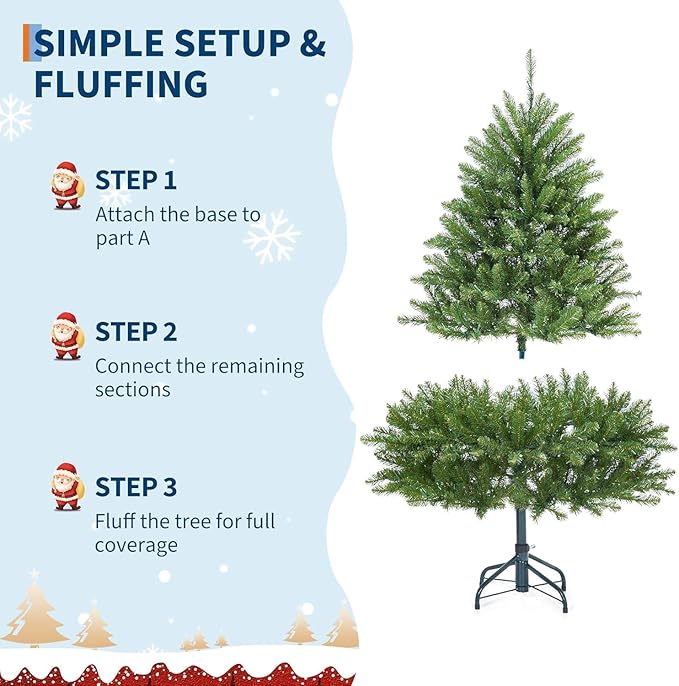 Garvee Artificial Christmas Tree Prelit, PVC Xmas Tree with Branch Tips, Dual-Color LED Lights & Foldable Base, for Holiday, Party, Christmas Decorations