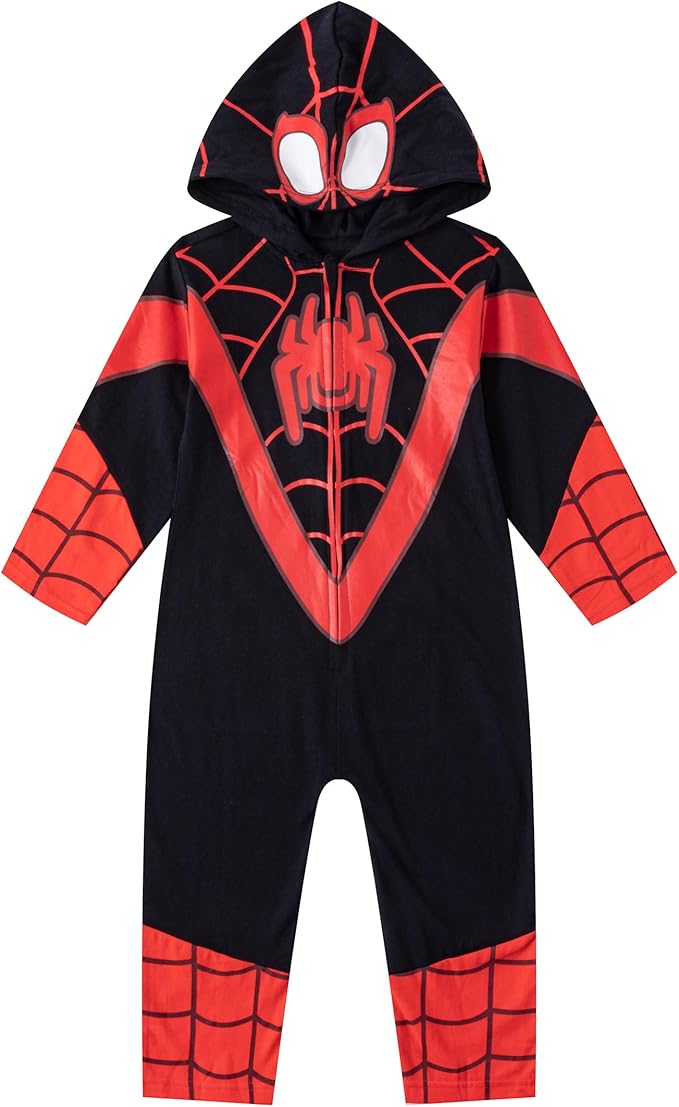 Marvel Miles Morales Spider-Man Boys Cosplay Hooded Coverall for Toddlers and Big Kids