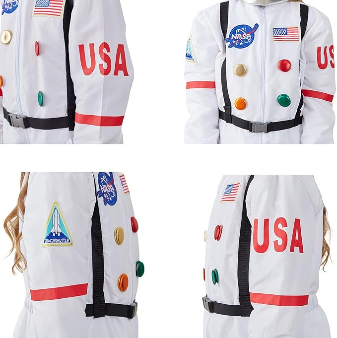 LANGXUN Kids Astronaut Halloween Costume Set, Boys Girls Space Suit Dress Up, Toddler Pilot Jumpsuit for Themed Party
