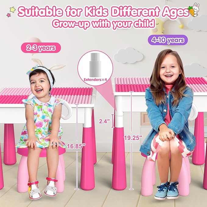 Kids Toddler Table and Chair Set: Water Activity Table With 152Pcs Large Marble Run Building Blocks, 2 Rabbit Chairs, Storage All in One Play Sensory Sand Table - 3-10 Year Old Girl Toys Gifts