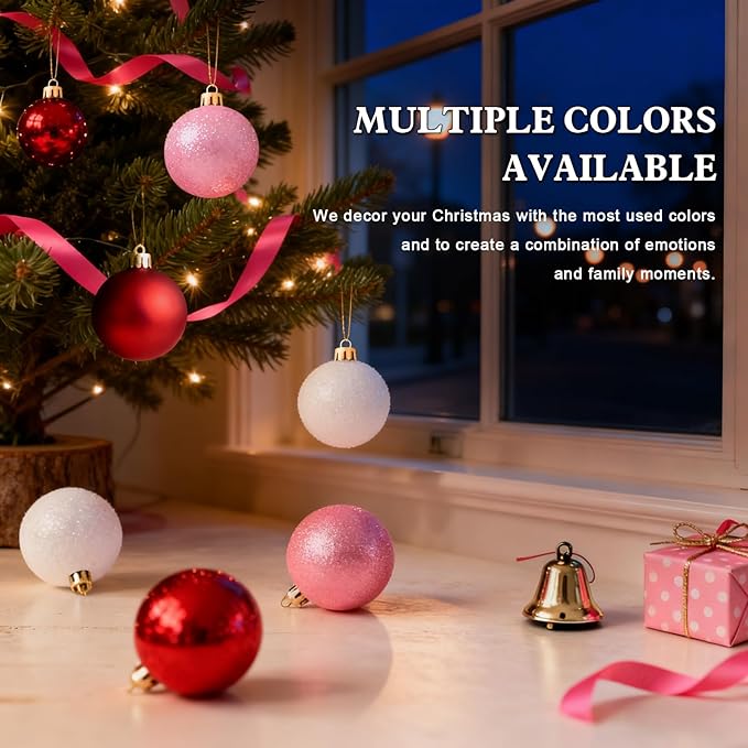 2.36" Christmas Balls Christmas Tree Ornaments Shatterproof Plastic Holiday Ornament Festival Hanging Ball Holiday Decorations Set of 24pcs