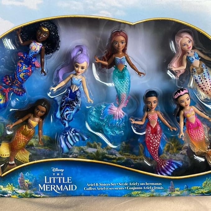 Mattel Disney Princess Toys, The Little Mermaid Ariel & Sisters Small Doll Set, Collection of 7 Mermaid Dolls, Inspired by the Movie