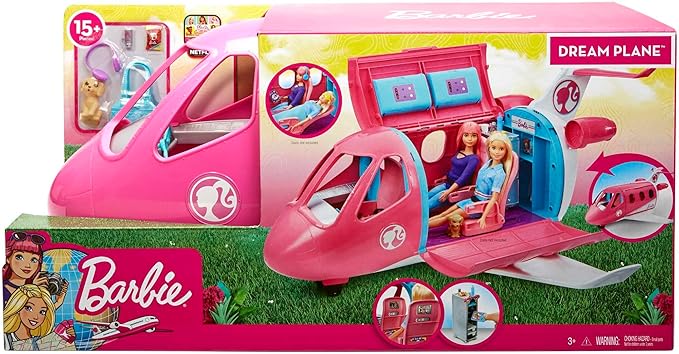 Barbie Dreamplane Transforming Playset with Reclining Seats and Working Overhead Compartments, Plus 15+ Pieces Including a Puppy and a Snack Cart, for Kids 3 Years Old and Up (Amazon Exclusive)