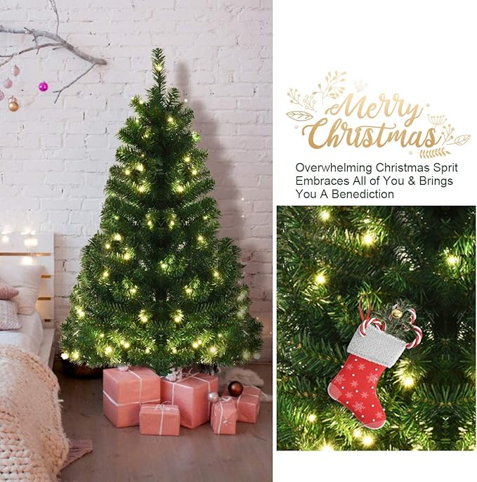 GOFLAME 4FT Pre-lit Artificial Christmas Tree, PVC Pine Tree Home Holiday Decoration with Plastic Stand