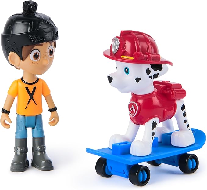 Paw Patrol Marshall & Daring Danny X Figures Set with Skateboard, Kids Toys for Boys and Girls Ages 3 and Up