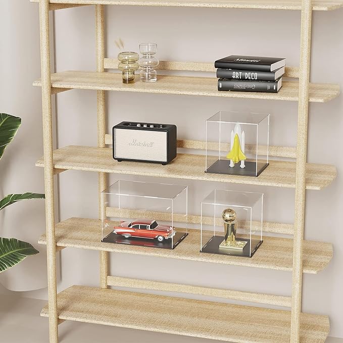 Acrylic Display Case with Black Base, Self-Assembly Clear Acrylic Display Box with Lid, 6 Inch (L&W) X 7.8 Inch (H) Cube Countertop Box for Collectibles, Organization & Showcase (6x6x7.8 inch)