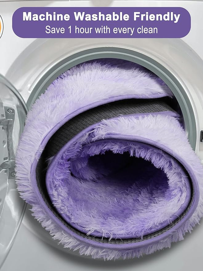 ONASAR Tie-Dyed Purple Round Area Rug 4ft, Soft Bedroom Circle Rugs Floor Mats for Kids Girls Teen Room, Kawaii Fluffy Plush Shaggy Carpet for Baby Nursery Living Room Playroom Home Decor