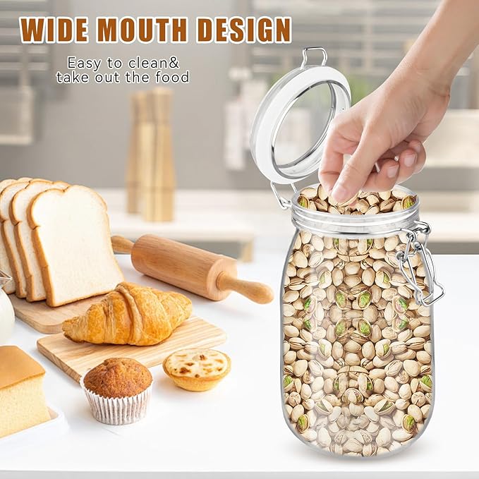 2 Pcs PET Plastic Storage Jar with Clamp Lid Empty Food Storage Container Bottle Large Refillable Canister For Nuts Sugar Coffee Candy Cookie Tea Spices And More (clear, 1650ml/55oz)