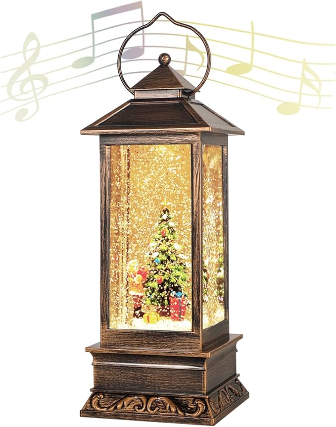 Christmas Snow Globe Lantern Christmas Decorations, Xmas Gifts Christmas Vintage Home Decor Indoor,Christma Lantern Sparkling with Music 6H Timer, Holiday Party Gifts(Christmas Tree)