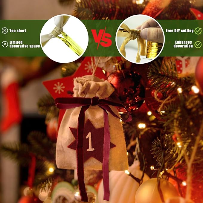 24Pcs Velvet Ribbon 5 x 7 Inch Christmas Ribbon 3/8 Inch Wide Christmas Bows Vintage Velvet Bows for Christmas Tree Burgundy Bows for Christmas Tree Decorations