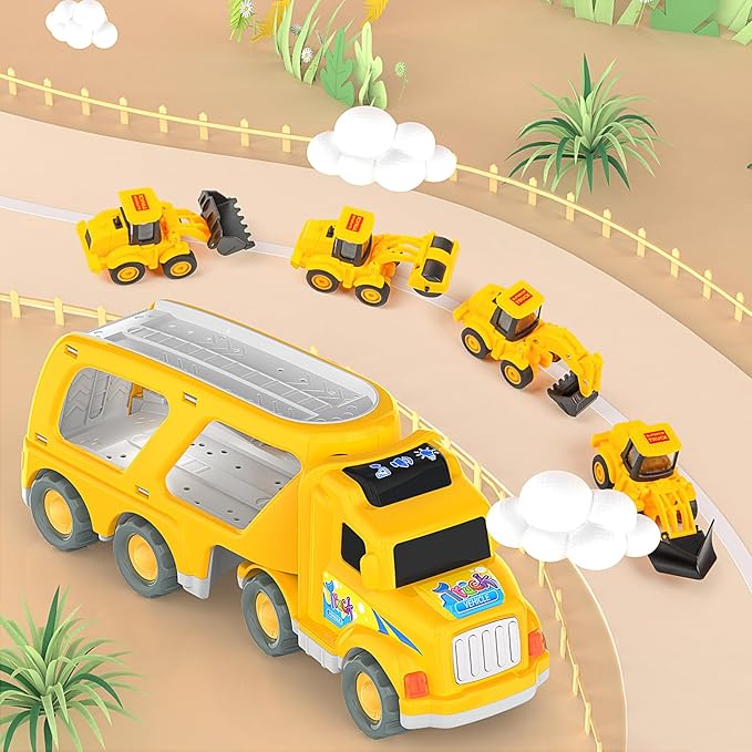 Veslier Construction Truck Toys for Boys Girls Age 1 2 3 4 5 6 Years Old，Carrier Transport Trucks for Kids 1-3 3-5 Year Old，Christmas Birthday Gift Toddler Toys.