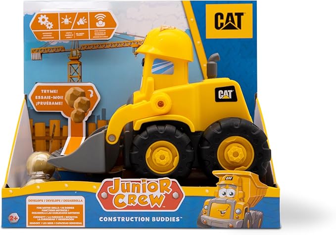 CAT Construction Toys, Front Loader Toy - Interactive Forward & Back Motion, Lights & Sounds, Animated Face - Batteries & Play Rocks Included - Ages 2+