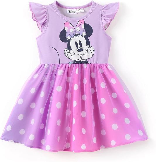 Disney Frozen Elsa Princess Cinderella Ariel Jasmine Rapunzel Baby/Toddler Dress, Ruffle Long-Sleeve Mesh Overlay Tulle Dress