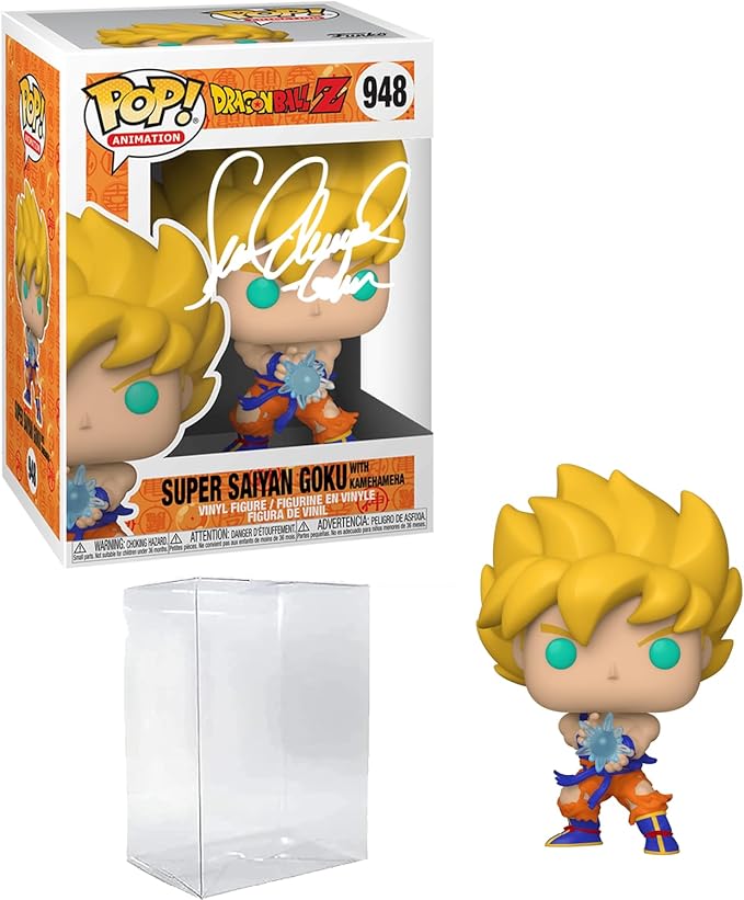 Sean Schemmel Super Saiyan Goku with Kamehameha #948 Voice Actor Facsimile Signed Reprint Laser Autographed Funko POP! Anime Animation Dragon Ball Z Figurine with Protector Case