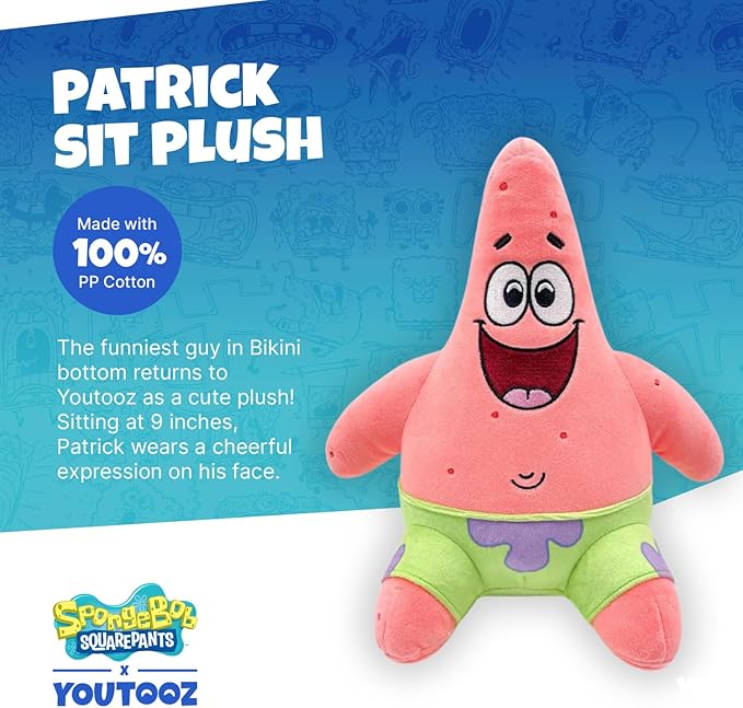 Youtooz Patrick Sit Plush 9" Inch Collectible, Official Licensed Soft Patrick Starfish Sit Plushie from Spongebob Squarepants by Youtooz Plush Collection