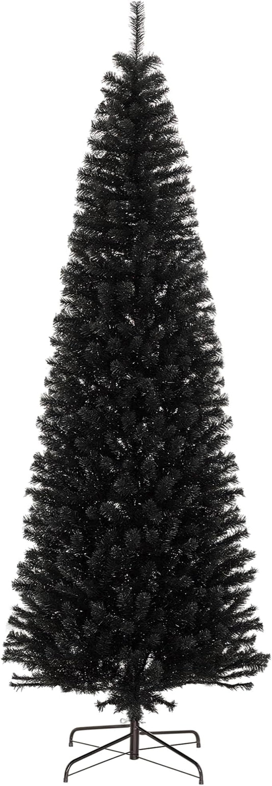HOMCOM 8ft Pencil Christmas Tree, Unlit Artificial Christmas Tree Slim Douglas Fir Xmas Tree with Realistic Branches, Halloween Tree with 1168 Tips, Black