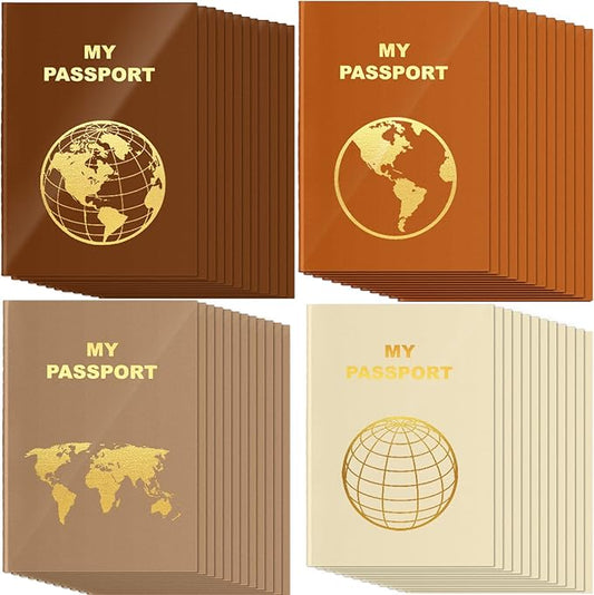 Lincia 48 Pcs Blank Passport Notebook Fake Passport Book Travel Journal Book Bulk Coloring Kids Travel Airplane Activity Classroom Decor School Projects(Warm Color)