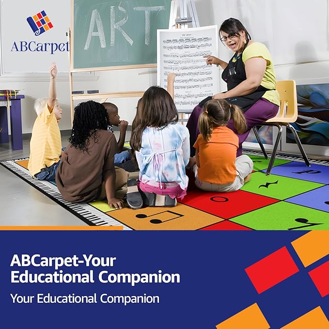 Music Note Classroom Rug 7'5"x13' Elementary Music Classroom Seating Rug with 24 Seats Colorful Muiscal Area Rug for Nursery, Preschool, Kids Room and Music Studio