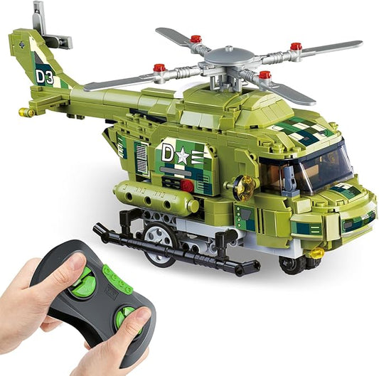 Wise Blocks 676 Pcs Building Blocks Remote Control Car, Building Toys for Boys Age 8-12, STEM Toys Construction Sets, RC Cars Boy Toys Birthday Gifts for Kids Age 8+, RC Military Helicopter