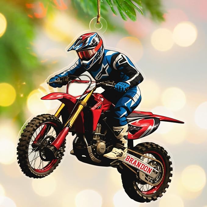 Customized Year Name Motocross Shaped Ornaments Xmas 2025, Motocross Bike Christmas Ornament Gift for Men Brother Son Dad Grandson, Personalized Dirt Bike Lover Ornament Gift for Biker Racing Lovers