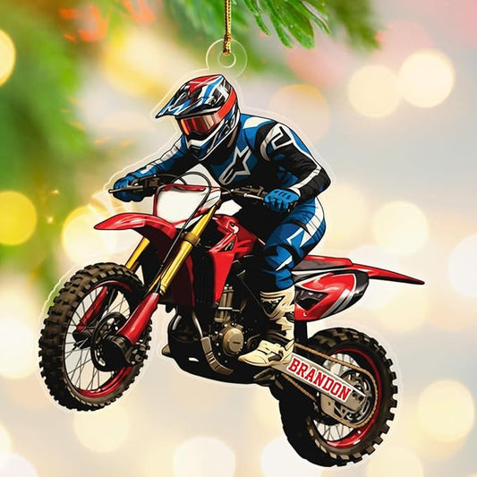Customized Year Name Motocross Shaped Ornaments Xmas 2025, Motocross Bike Christmas Ornament Gift for Men Brother Son Dad Grandson, Personalized Dirt Bike Lover Ornament Gift for Biker Racing Lovers