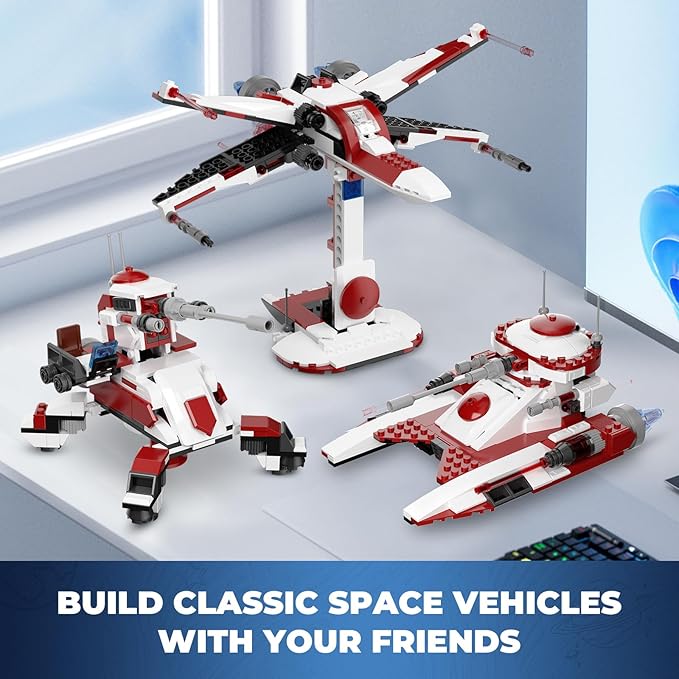 3 in 1 Space Vehicle Building Set - Buildable Space Fighter, Galactic Battle Tank, Anti Vehicle Cannon, Compatible with Lego, Great Birthday Gift Toy for Star Fans Kids Boys Girls Ages 6+