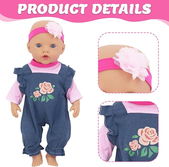 3 Sets Baby Doll Clothes for 14-18 Inch Dolls, 16 Inch Baby Doll Clothes Dresses and Accessories Outfits for New Born 15 Inch Baby Dolls(No Doll)
