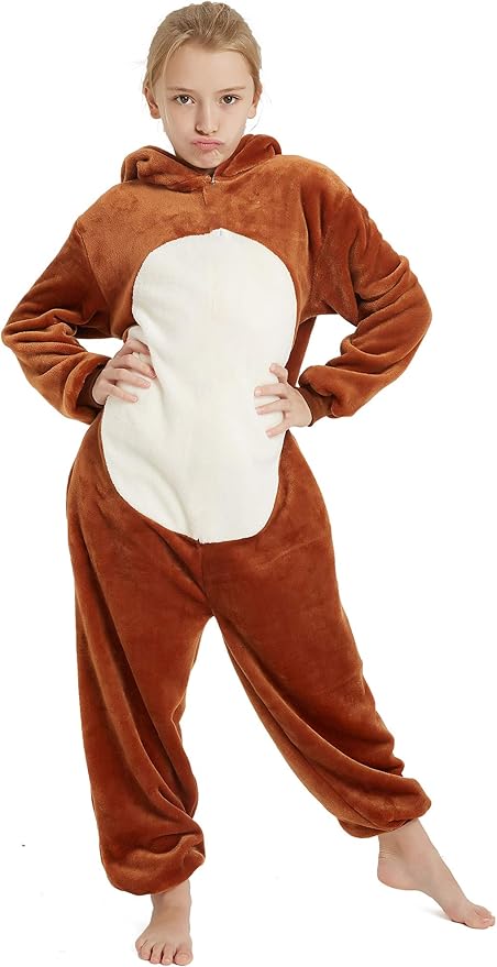 Kid Reindeer Onesie Pajamas Deer Christmas Halloween Costume Boy Girl Animal Onepiece, Brown Deer, 120cm