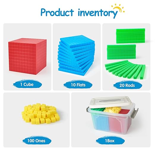 Plastic Base Ten Blocks Set,Maths manipulatives for 2nd Grade classrooms.Place Value Blocks,Counting Cubes to Help Kids Learn Maths (1)