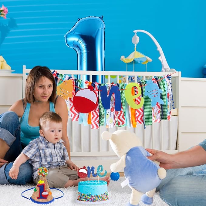 Ofishally Highchair Banner for Baby First Birthday Party Decorations Gone Fishing High Chair Tassel Garland Ofishally One Birthday Party Supplies for Boy 1st Bday Photo Props Backdrop Decors