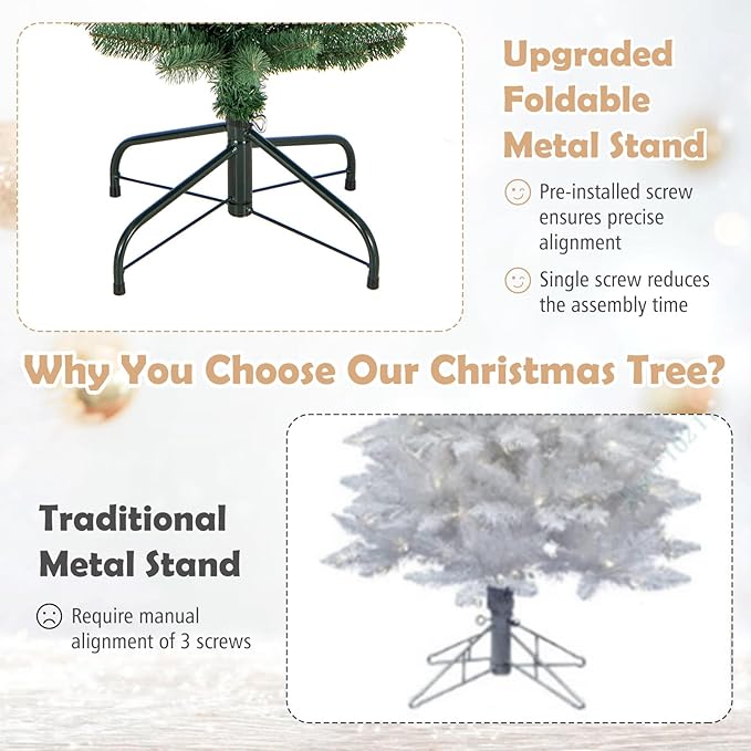 GOFLAME 5FT Prelit Pencil Christmas Tree, Slim Artificial Xmas Tree with 295 Memory Wire Branch Tips, 110 Warm White LED Lights & Upgraded Metal Stand, Seasonal Holiday Decoration Tree for Home Party