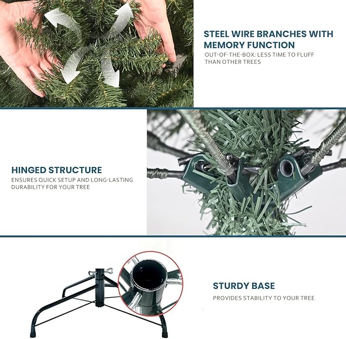 Kadunmina 6FT Artificial Christmas Tree, Premium Unlit Hinged Fake Xmas Tree with 760 Branch Tips, Green Realistic Holiday Trees for Home, Office, Foldable Metal Stand