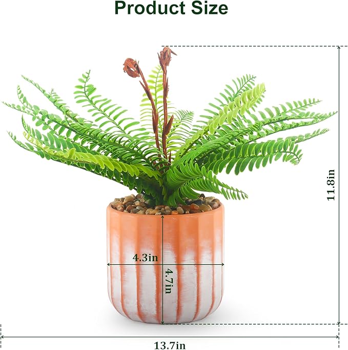 Artificial 21 Fronds Boston Ferns with Pot for Home and Outdoor Decor, Large Faux Fern Plants Decoration for Office & Living Room, Patio, Garden, Suitable for Christmas Decor (Pink & White Pot)