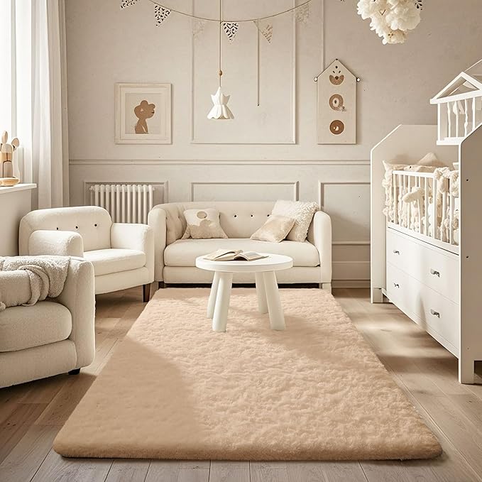 Ophanie Beige Rugs for Bedroom Living Room, Fluffy Fuzzy Furry Carpet, Plush Soft Shaggy Bedside Indoor Floor 4x6 Area Rug for Kids Girls Boys Baby Teen Dorm Nursery Home Decor Aesthetic
