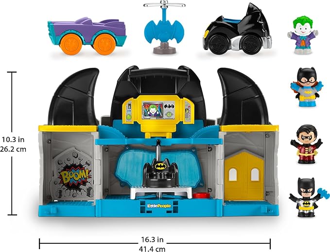 DC Super Friends Fisher-Price Little People Toddler Batman Toy Deluxe Batcave Playset with Figure for Pretend Play Ages 18+ Months