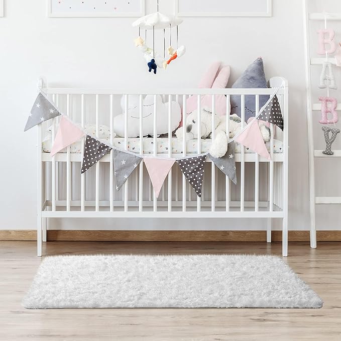 Ophanie White Rugs for Bedroom Fluffy, Girls Kids Baby Shaggy Shag Fuzzy Soft Carpet, 3x5 Small Plush Bedside Area Rug, Indoor Floor Room Carpet for Teen Dorm Home Decor Aesthetic, Nursery