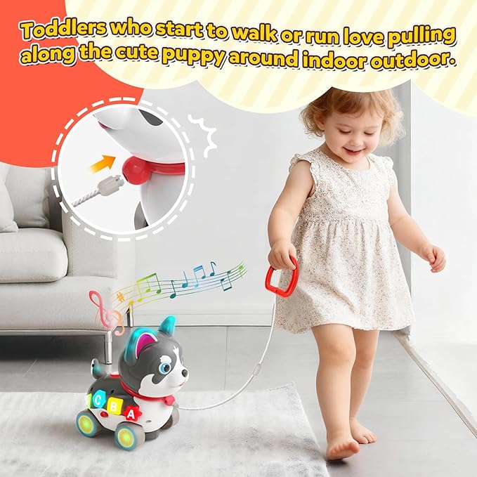 Toddler Toys for 6-12-18 Month, 3-in-1 Musical Puppy Toy, Crawling & Walking Toys for 1 Year Old Boy Girl Gifts, Bilingual Learning Educational for 7 8 9 10 Months Developmental Toy