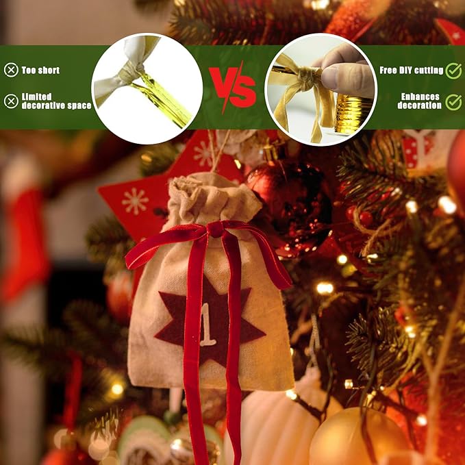 24Pcs Velvet Ribbon 5 x 7 Inch Christmas Ribbon 3/8 Inch Wide Christmas Bows Vintage Velvet Bows for Christmas Tree Red Bows for Christmas Tree Decorations