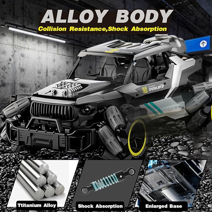 4DRC Remote Control Car, Gesture Sensing 2.4GHz High Speed RC Truck, 4WD Off Road Monster Truck with Spary, Alloy Shell RC Crawler with LED Headlight for Adult & Kids 8-12