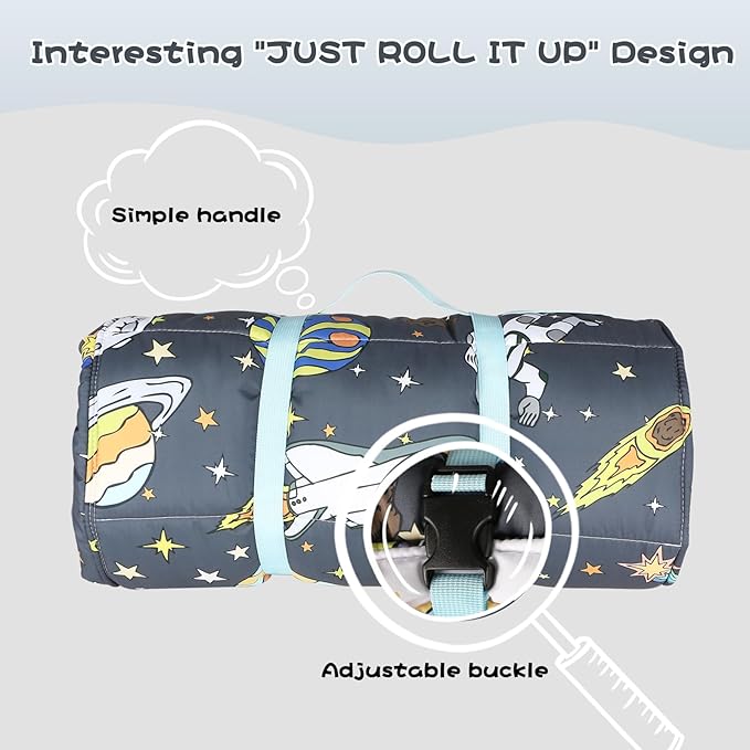 Toddlers Nap Mat with Removable Pillow and Soft Blanket, Lightweight Daycare Preschool Kindergarten Sleeping Bag, Travel Slumber for Kids Girls Boys