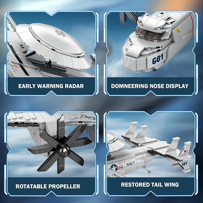 Reobrix E-2 Hawkeye Military Airplane Building Set,Warning Aircraft Fighter Jet Model Kits 33029,Airborne Building Toy for Adults, Boys 14+, Home Decor Gift for Adult, 1126PCS