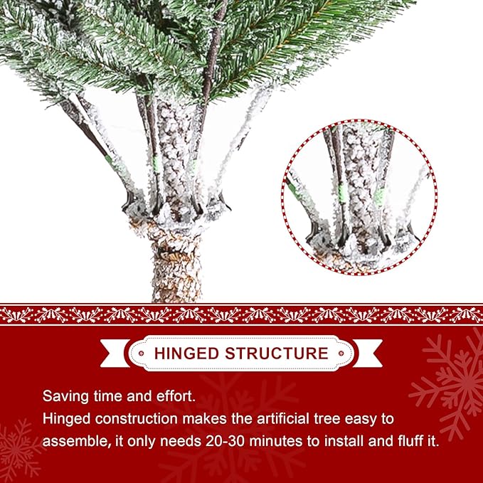 Glitzhome 11ft Pre-Lit Flocked Pencil Spruce Artificial Christmas Tree Chicago Frostwood Spruce with 700 Warm White Lights for Home, Office, Party Decoration