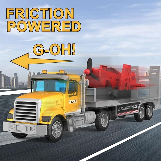 Large 22" Semi Police Truck Toy with Propeller Aircraft Car Toys for Kids Toddlers, Christmas Birthday Gift for Boy Girl Child 3 4 5 6 7 Years Old