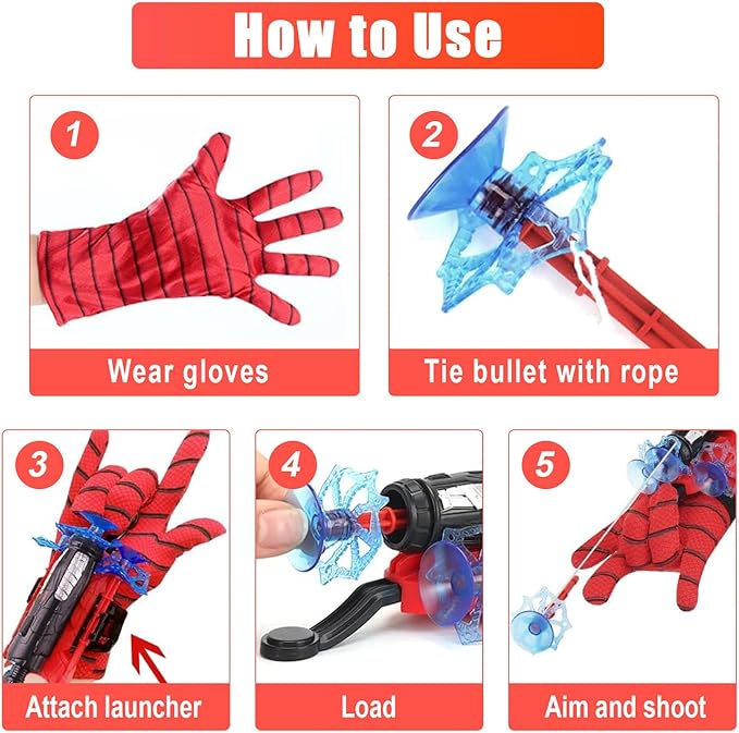 2 Packs Spider Web Shooters for Kids Plastic Launcher Glove with Wrist Set Web Shooter for Birthday Party Christmas Halloween Decorations Party Favors