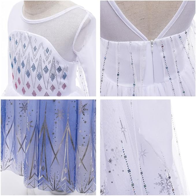 REXREII Princess Dress for Girls Frozen Elsa Snow Queen Costume Halloween Cosplay Christmas Birthday Party Gown w/Accessories