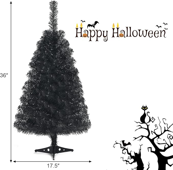 GOLFLAME 3FT Artificial Christmas Tree, Premium Mini Xmas Pine Tree with Stand Base Thicken Tips, Great Holiday Decoration (Black)