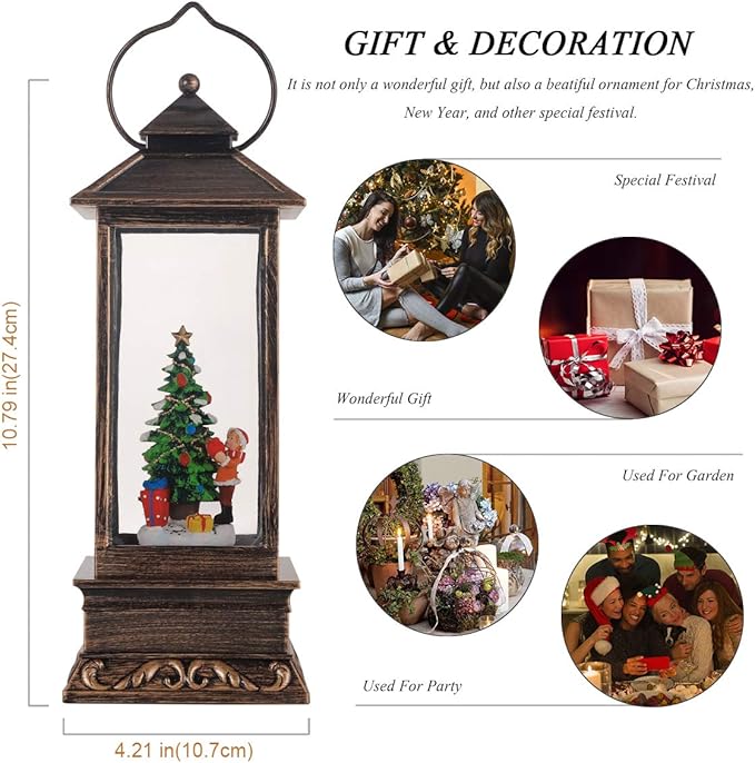 Christmas Snow Globe Lantern,Christmass Lantern with 8 Christmas Theme Music,Christma Snow Globe Gifts Water Glittering Swirling Christma Home Decoration (Christmas Tree)