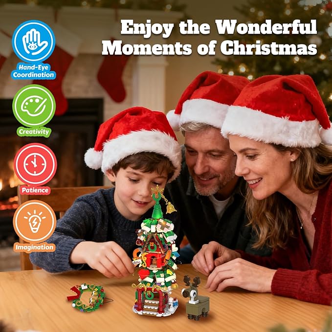 Advent Calendar 2025 Christmas Tree House Building Set with Wreath and Reindeer,ChristmasTree Building Blocks Kit with LED Light,24 Days Christmas Countdown Toys Building Set for Teen Boys Girls Gifts