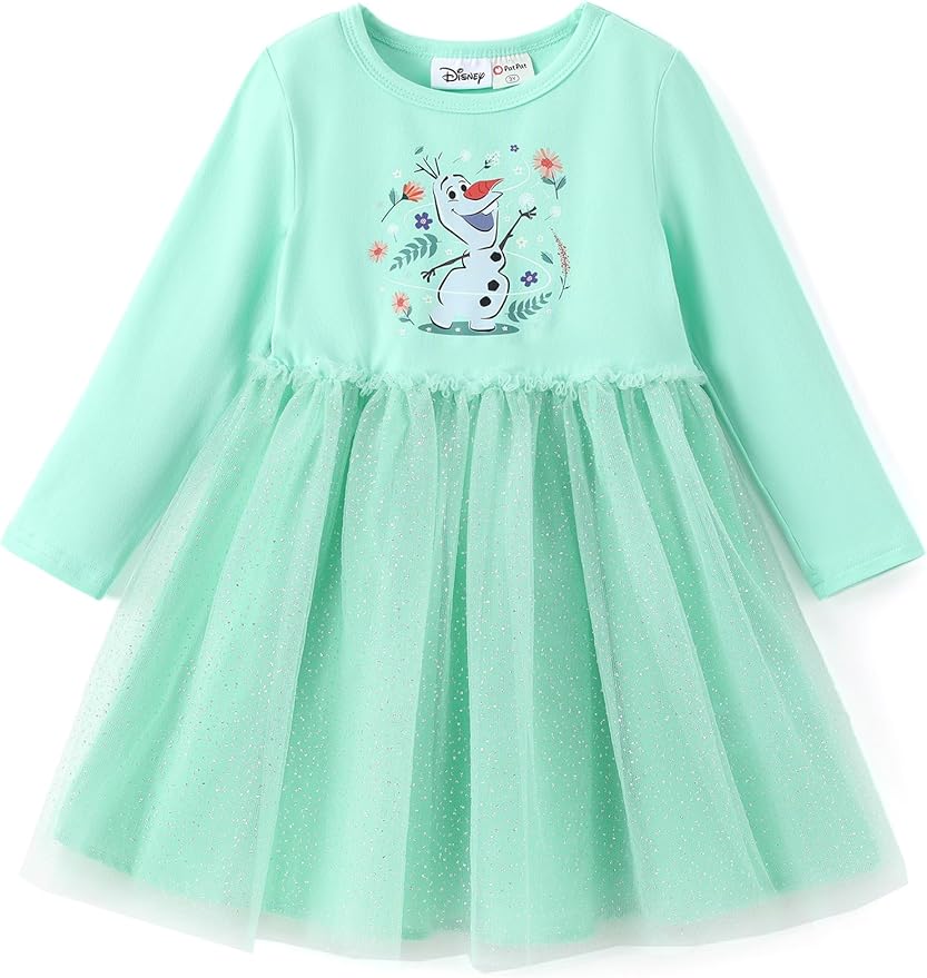 Disney Frozen Elsa Princess Cinderella Ariel Jasmine Rapunzel Baby/Toddler Dress, Ruffle Long-Sleeve Mesh Overlay Tulle Dress