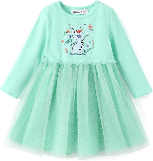Disney Frozen Elsa Princess Cinderella Ariel Jasmine Rapunzel Baby/Toddler Dress, Ruffle Long-Sleeve Mesh Overlay Tulle Dress